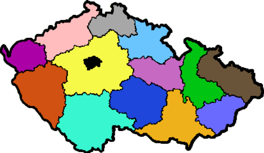 mapa CR s vyznacenim kraju
